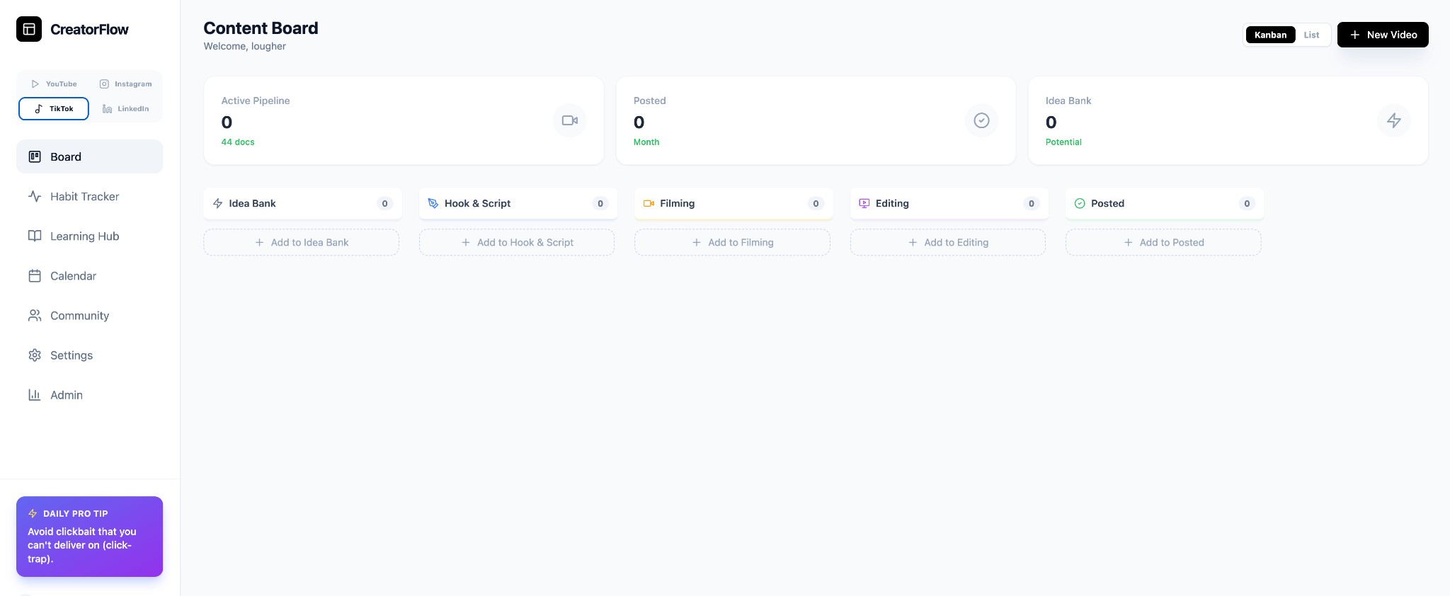 CreatorFlow Platform Interface
